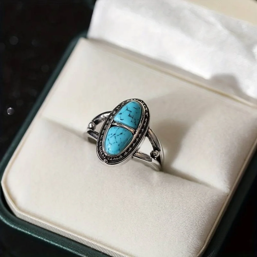 New Natural Blue Turquoise Navajo Genuine Silver Handmade OOAK Ring - Picture 2 of 16